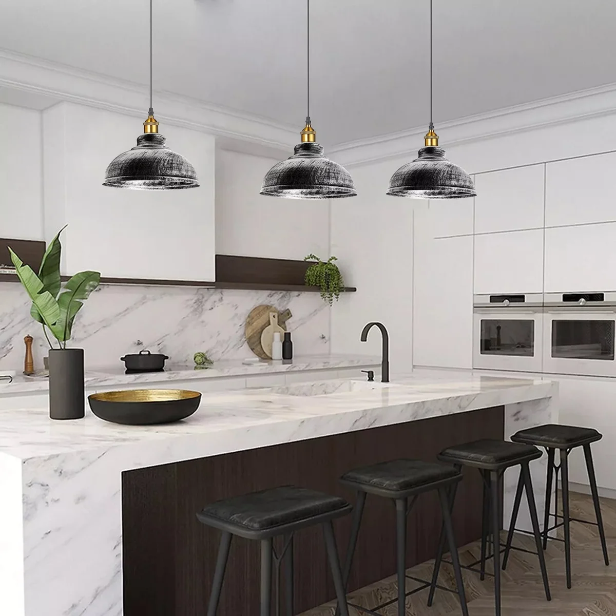 Modern pendant light with industrial dome metal shade and 95cm PVC cable, suitable for E27 bulbs and home decor
