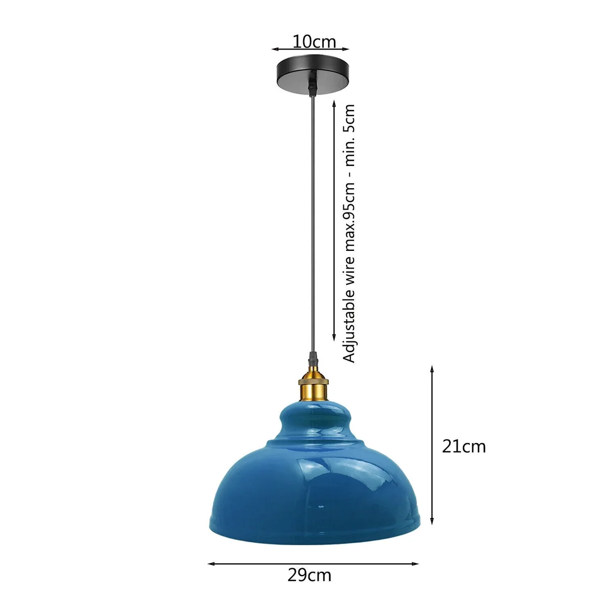 Modern metal pendant lamp with dome-shaped shade, E27 base, and 95cm PVC cord for versatile home lighting