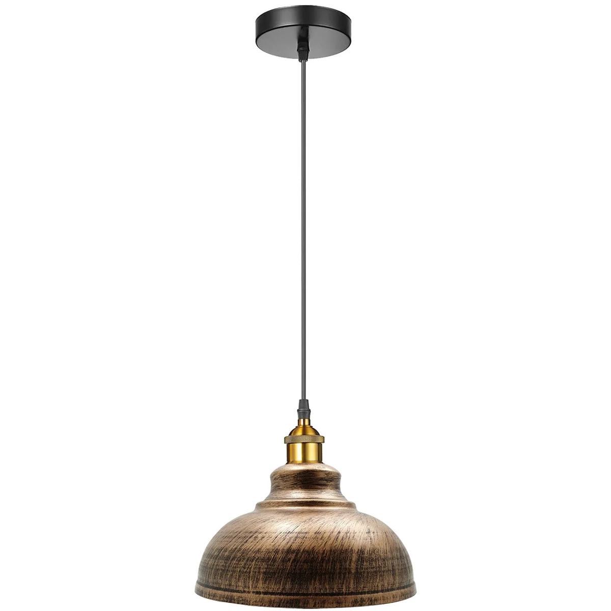 Modern industrial dome ceiling pendant light with metal shade and 95cm PVC cable hanging against white background