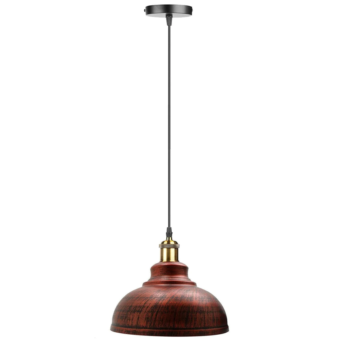 Industrial pendant light with metal dome shade, E27 base, and 95cm PVC cable, shown against a plain background