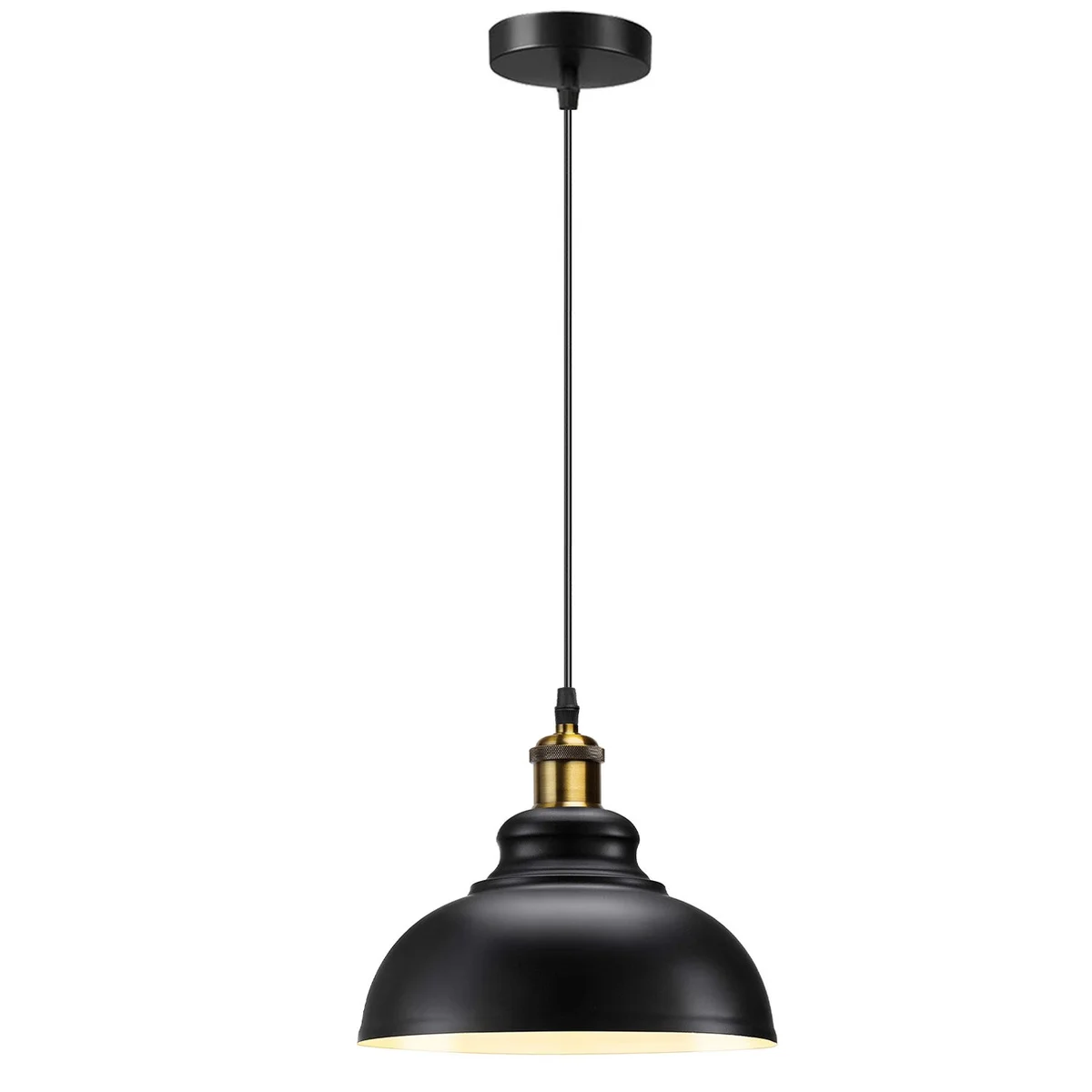 Industrial pendant light with metal dome shade, E27 base, and 95cm PVC cable for modern home décor installation