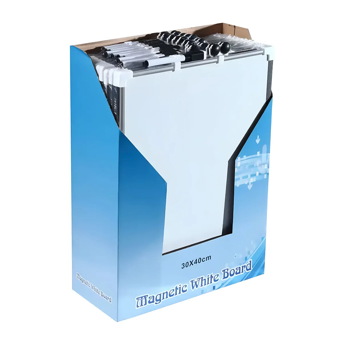 Magnetic drywipe whiteboard with aluminium frame and pen tray, suitable for home, office, and school use
