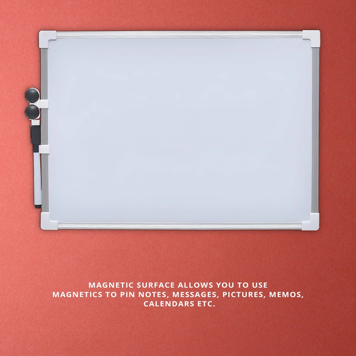 Magnetic home office whiteboard with aluminium frame and pen tray, lightweight and easy to install on wall
