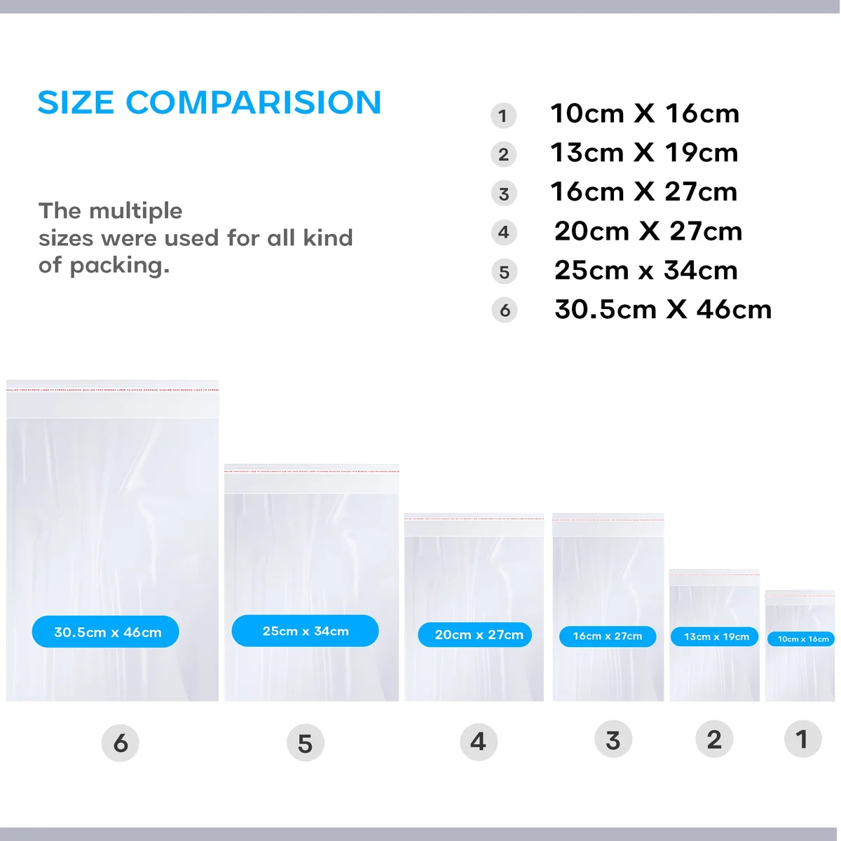 Clear polypropylene resealable bags with zip lock, shown flat and transparent, suitable for storing food and small items