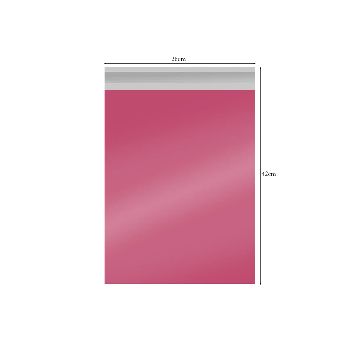 Stack of pink, light green, and cyan blue polyethylene mail bags with self-adhesive seal, sized 28x42cm