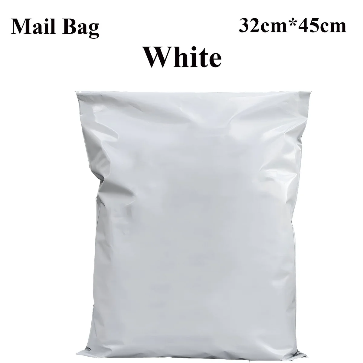 Stack of self-adhesive mailing bags made of durable polyethylene, measuring 32x45cm, with peel and seal closure