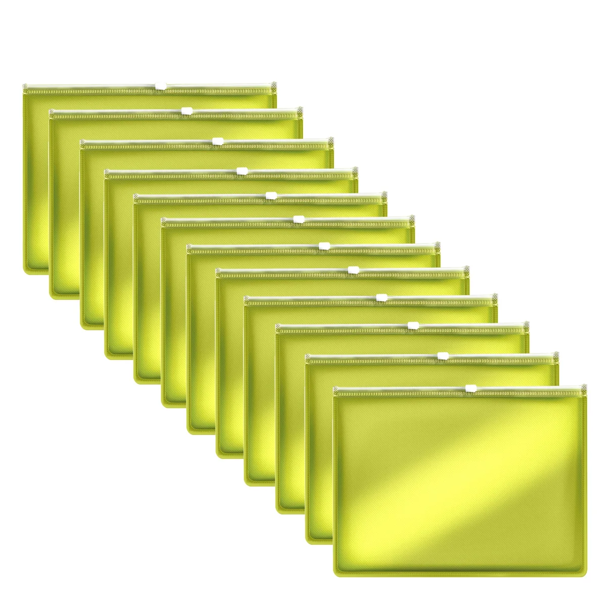 Set of 12 clear waterproof document wallets with zip lock closures, suitable for A4 and A5 paper sizes