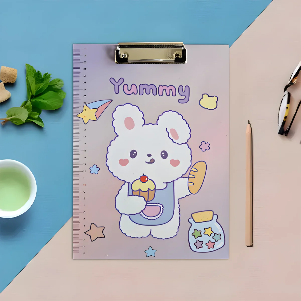 Set of four A4 cartoon clipboards with ruler scale edge, plastic material, and low-profile clip for holding papers