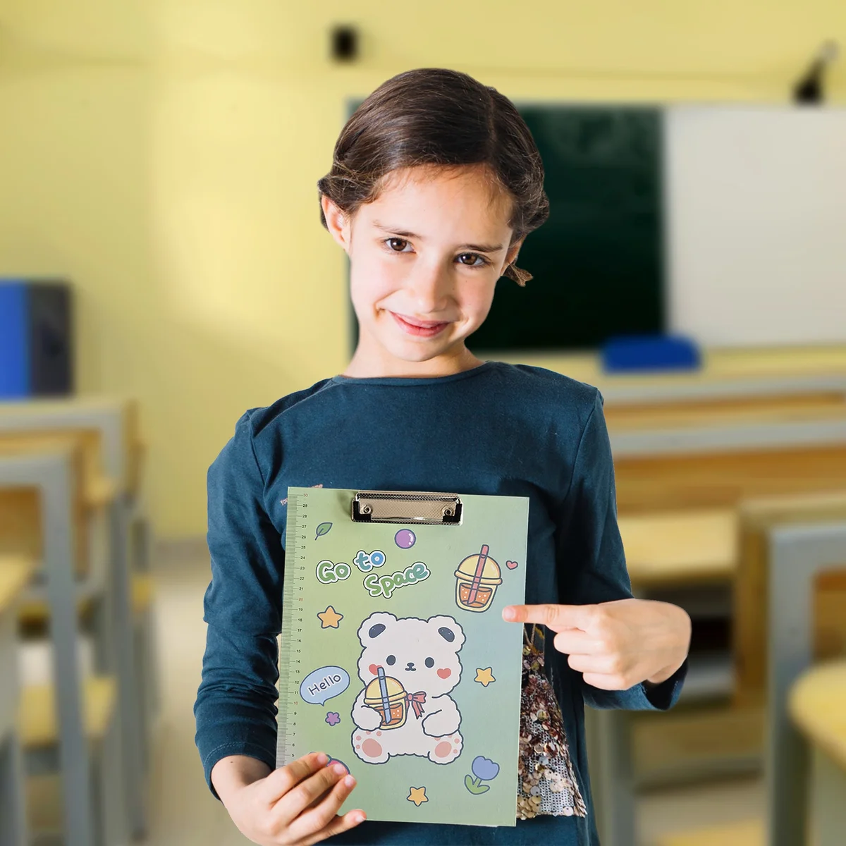 Lightweight clipboard A4 with playful cartoon design, plastic material, ruler scale edge, and low-profile clip, pack of four