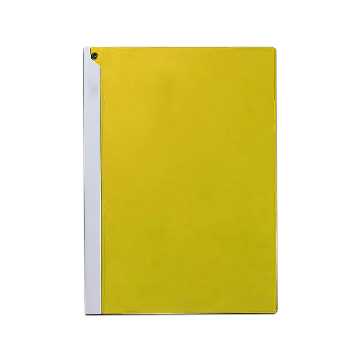 Six foldable 90 degree folders in assorted colors made of durable waterproof polypropylene, shown stacked and slightly fanned out