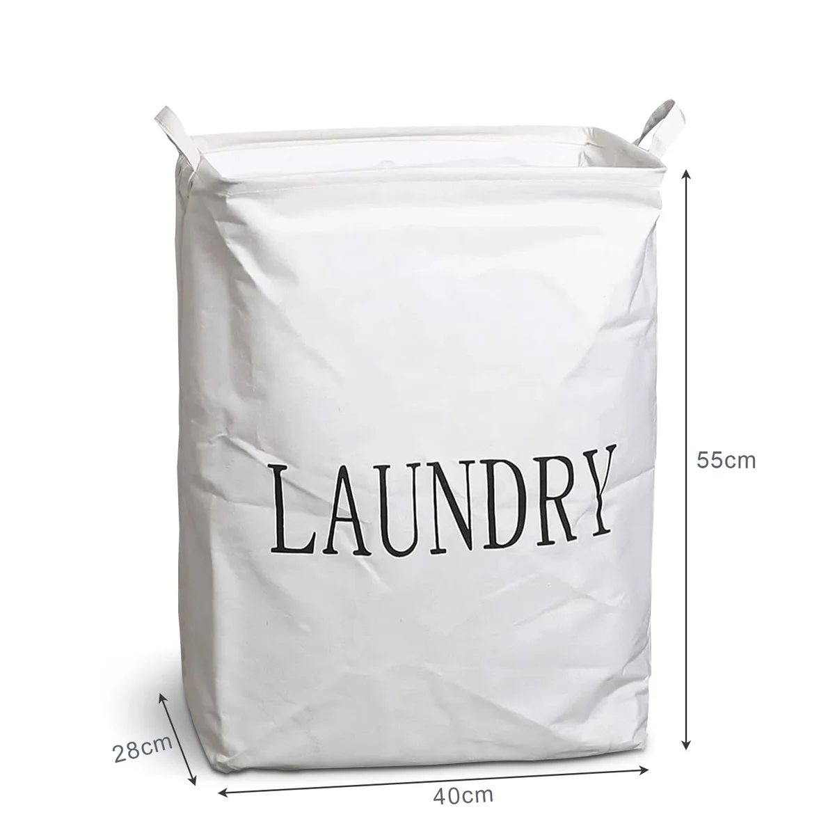 Large square freestanding laundry bag with handles, foldable design, made of linen and cotton with waterproof lining