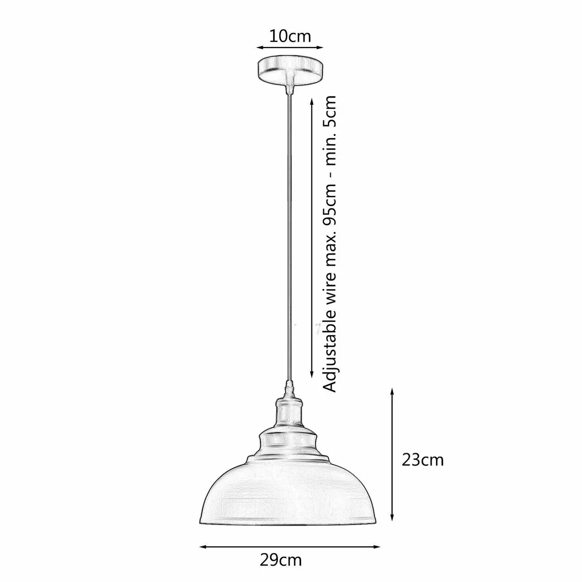 Adjustable dome shade industrial ceiling light with polished metal finish and 95cm cord hanging in modern room setting