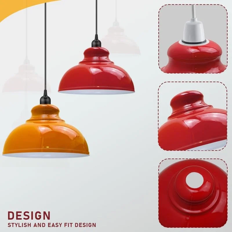 Dome shade pendant light with polished metal finish, adjustable cable, and E26 bulb pendant holder hanging from ceiling