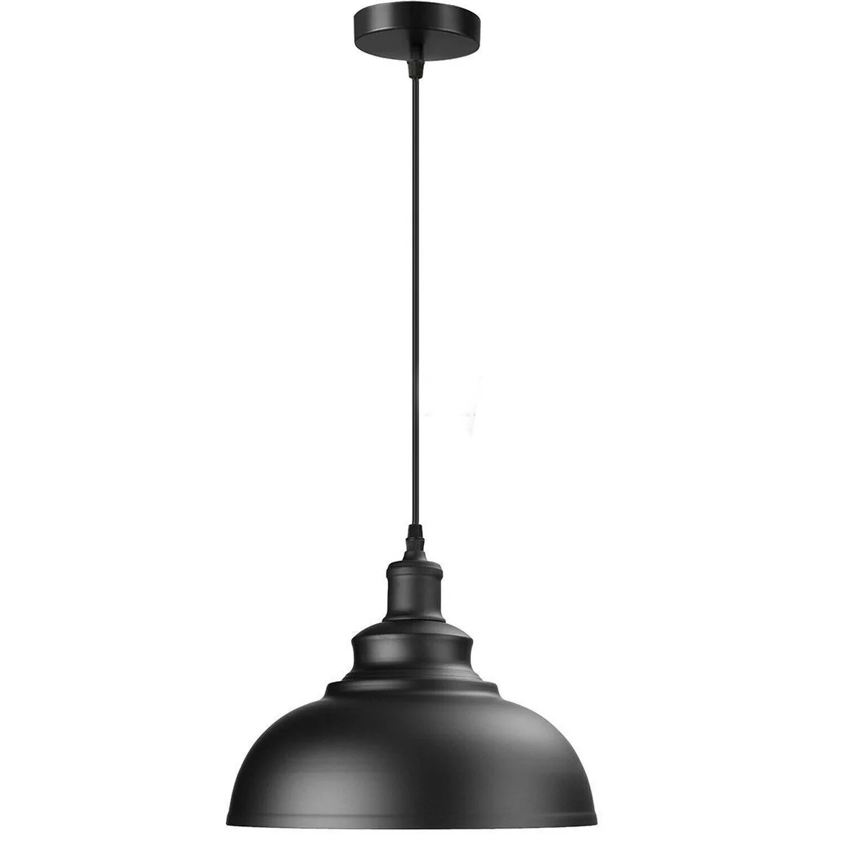 Dome pendant light with polished metal dome shade hanging from adjustable cord in modern industrial room setting