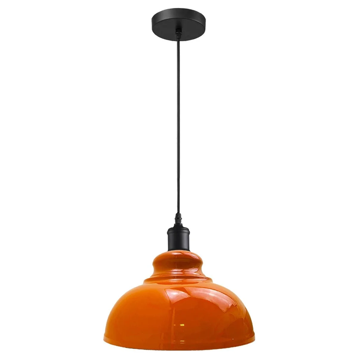 Dome pendant light with polished metal dome shade hanging from ceiling, adjustable cord, ideal for modern interiors