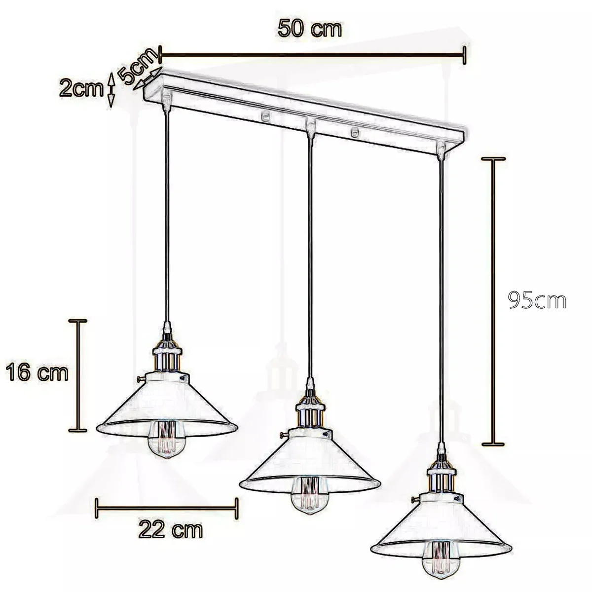 Three head rose gold pendant light with adjustable cords and E27 bulb sockets in vintage industrial style ceiling fitting