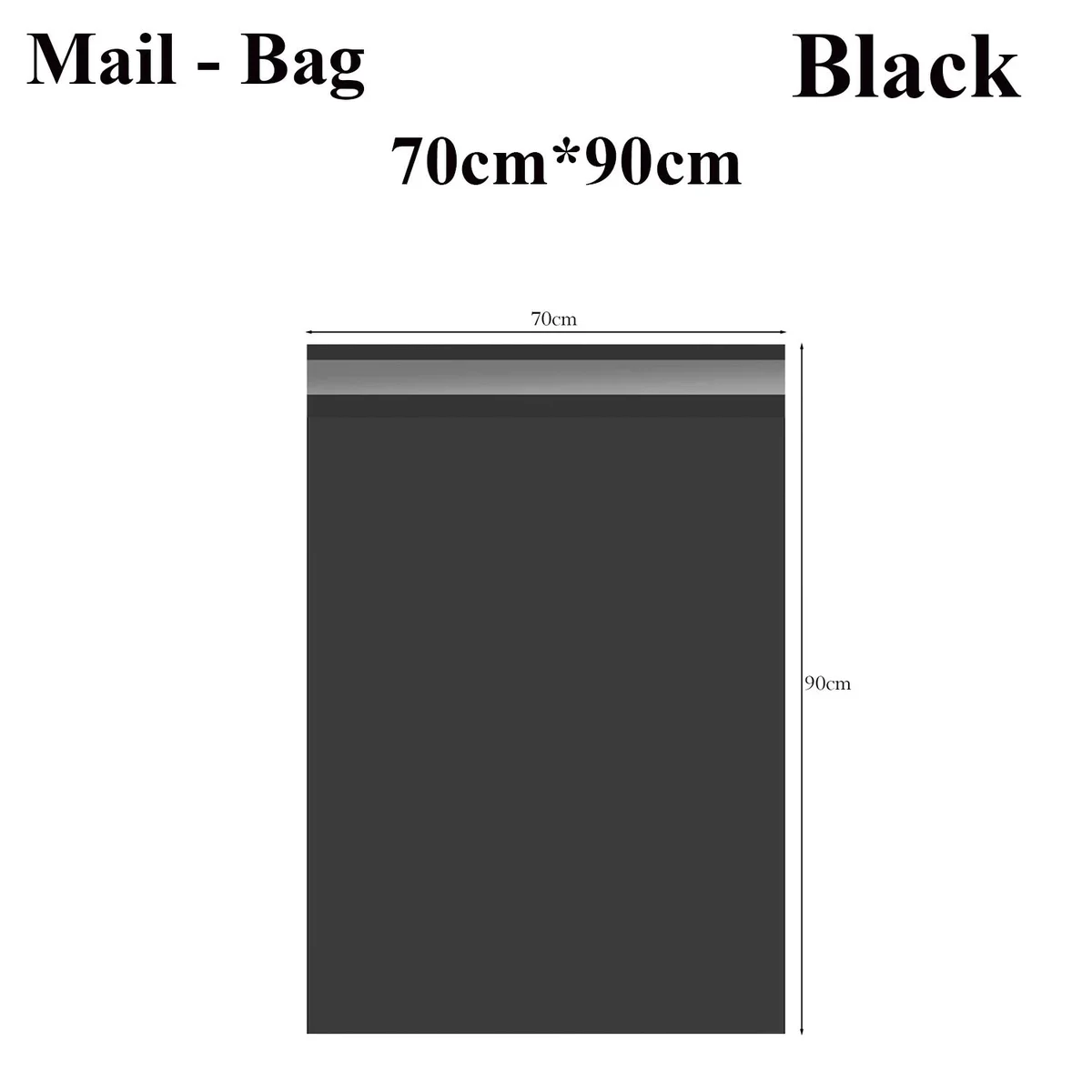 Stack of black polyethylene mail bags 70x90cm with self-adhesive seal, designed for durable, waterproof mailing protection