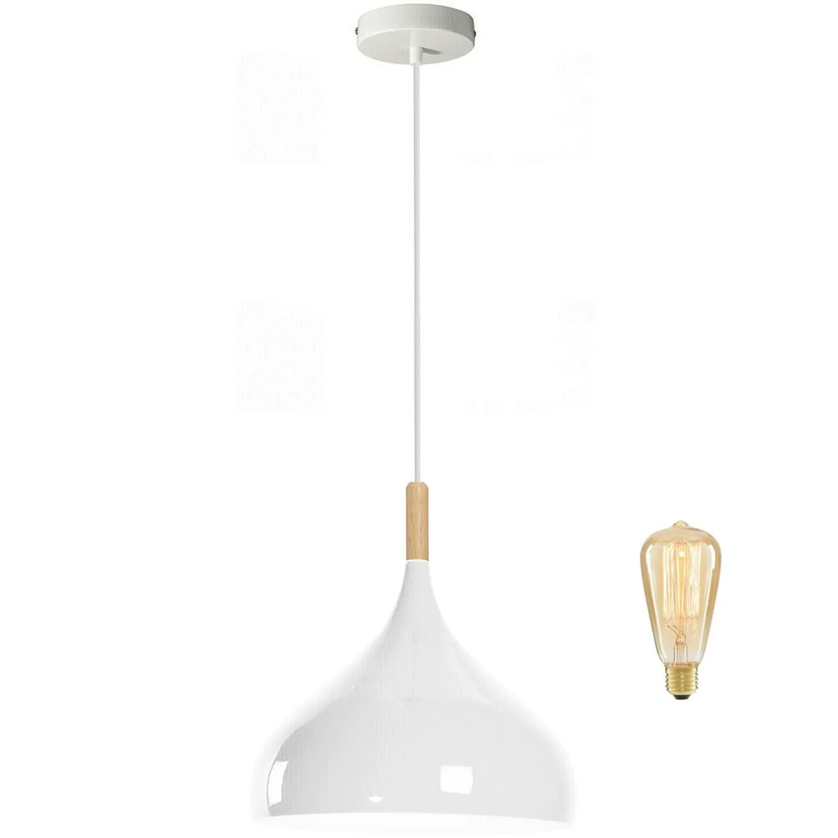 Modern white E27 pendant lamp with metal shade and 95cm PVC cable, designed for kitchen island ceiling lighting