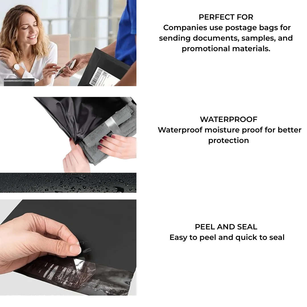 Stack of large 55x70cm polyethylene mailing bags with strong self-adhesive seals, waterproof and tear-resistant
