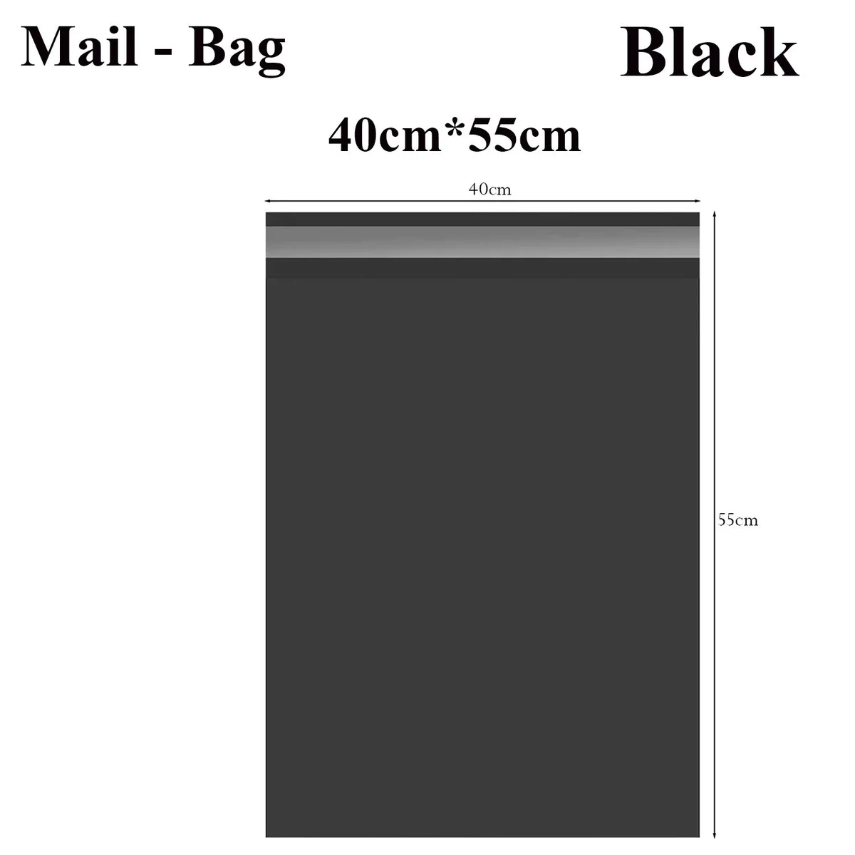Stack of large black waterproof mailing bags with self-adhesive seal, size 40x55cm, made of durable polyethylene