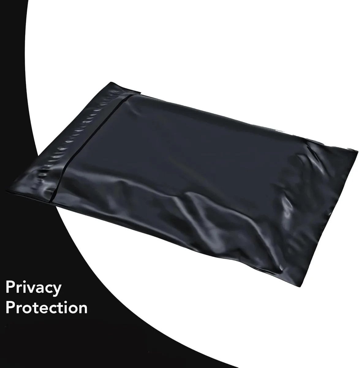 Stack of large black polyethylene mailing bags 40x55cm with self-adhesive seal, waterproof and durable for secure shipping
