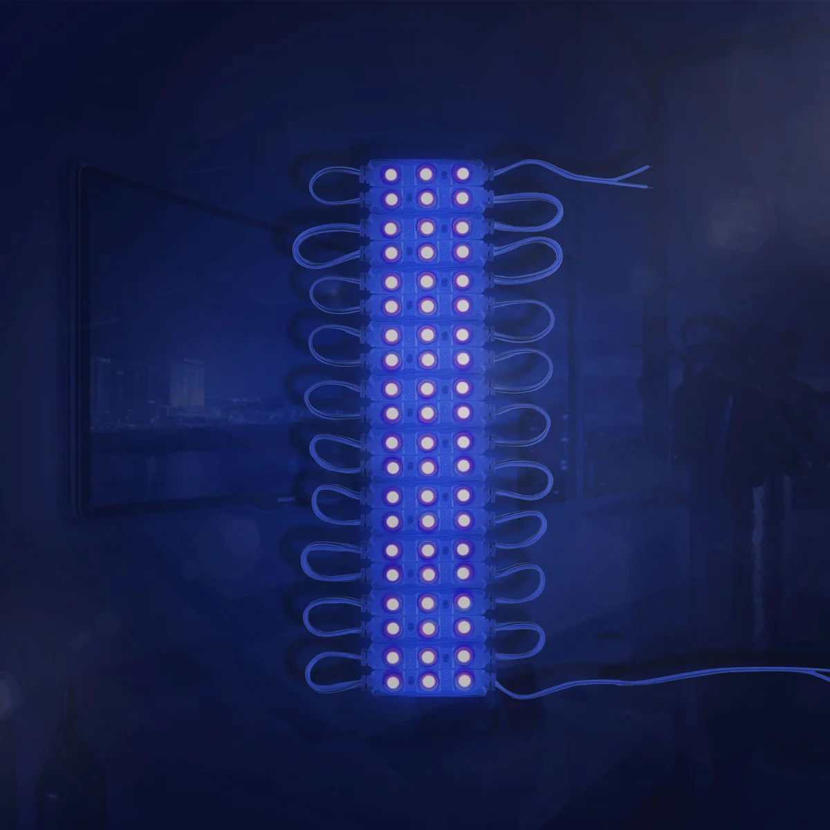 12V blue LED module with waterproof IP67 casing and double-sided adhesive for easy outdoor sign backlighting