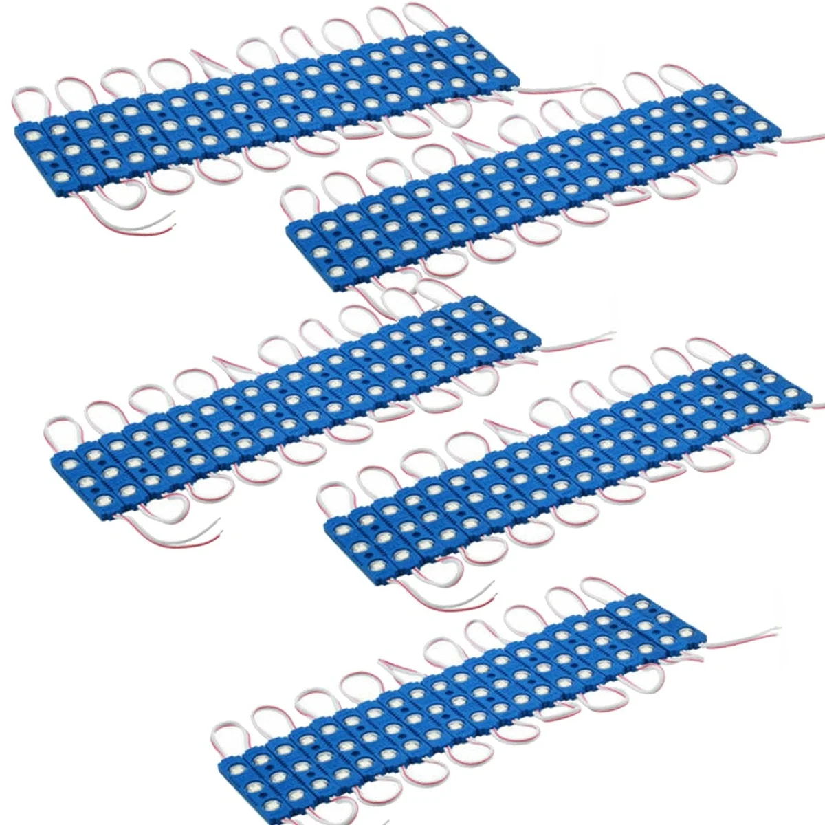 Blue LED module with IP67 waterproof casing, showing energy efficient LED design for bright, low-power signage lighting