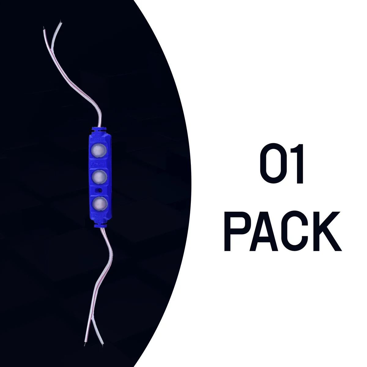 Set of 12V blue LED modules showing compact, waterproof design with adhesive backing for easy outdoor sign lighting installation
