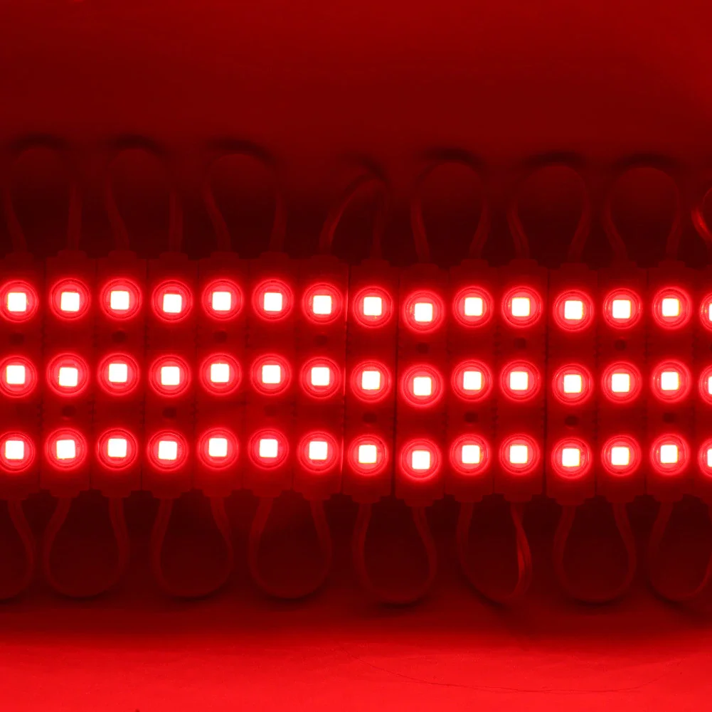 Red high brightness SMD LED module strip with IP67 waterproof rating and double-sided adhesive backing for easy installation