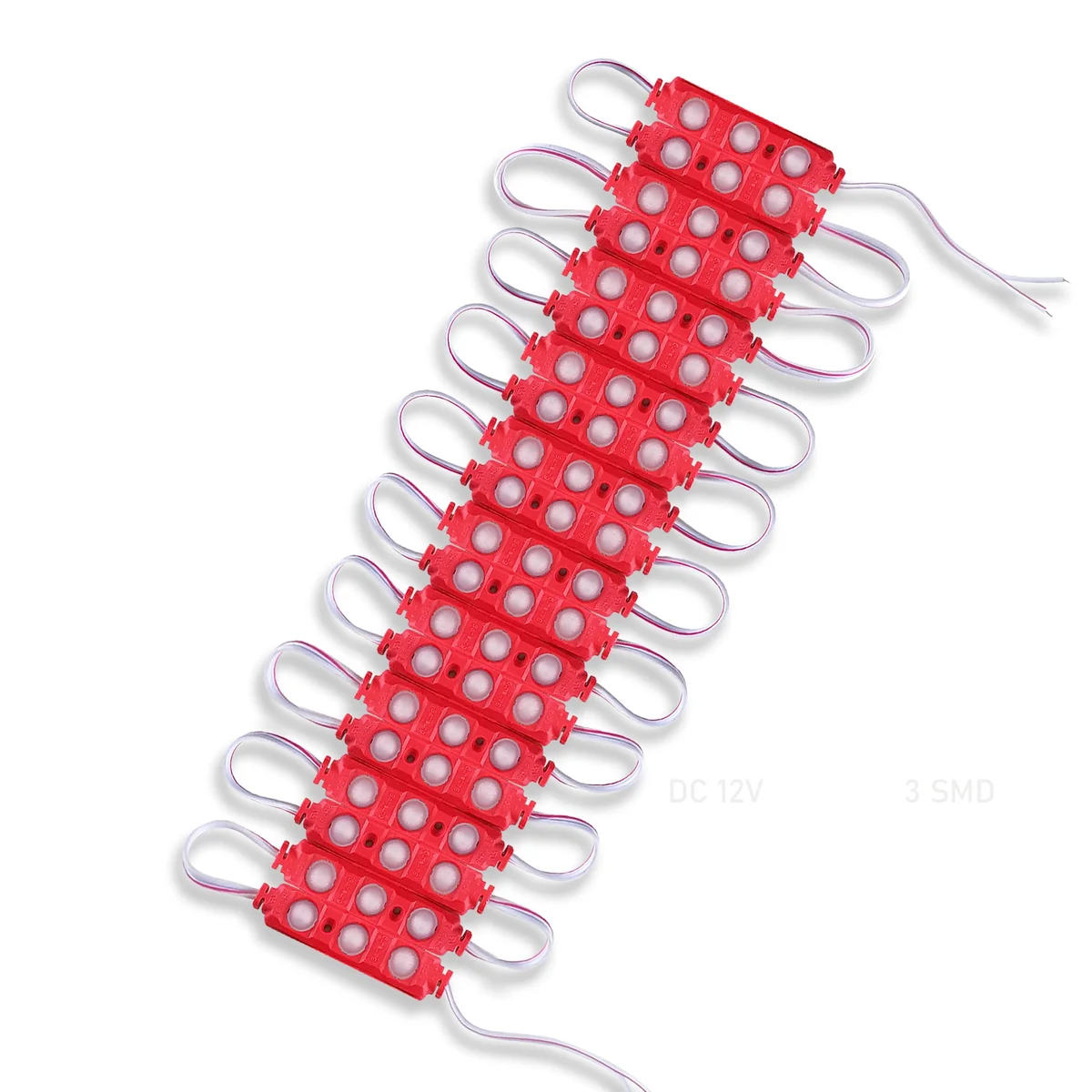 Red energy efficient LED strip module with IP67 waterproof rating and double-sided adhesive backing for easy installation