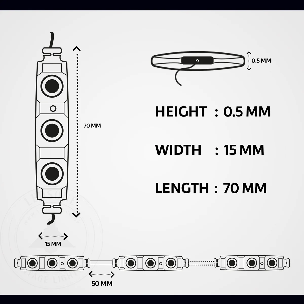 Close-up of red LED module 12V strip light showing SMD chips and adhesive backing for easy installation outdoors