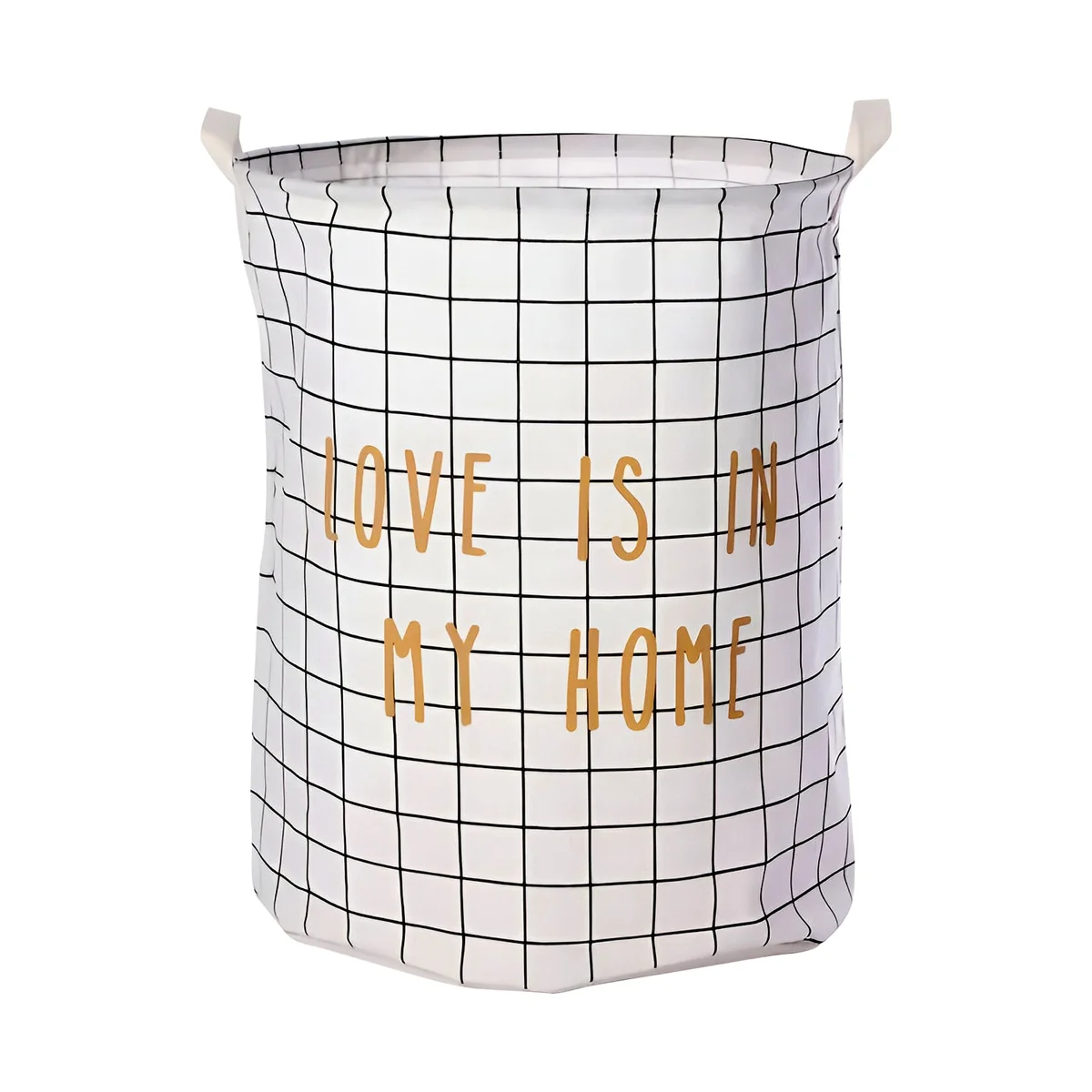 Two foldable black and white large laundry bags with waterproof lining, standing upright on a white background
