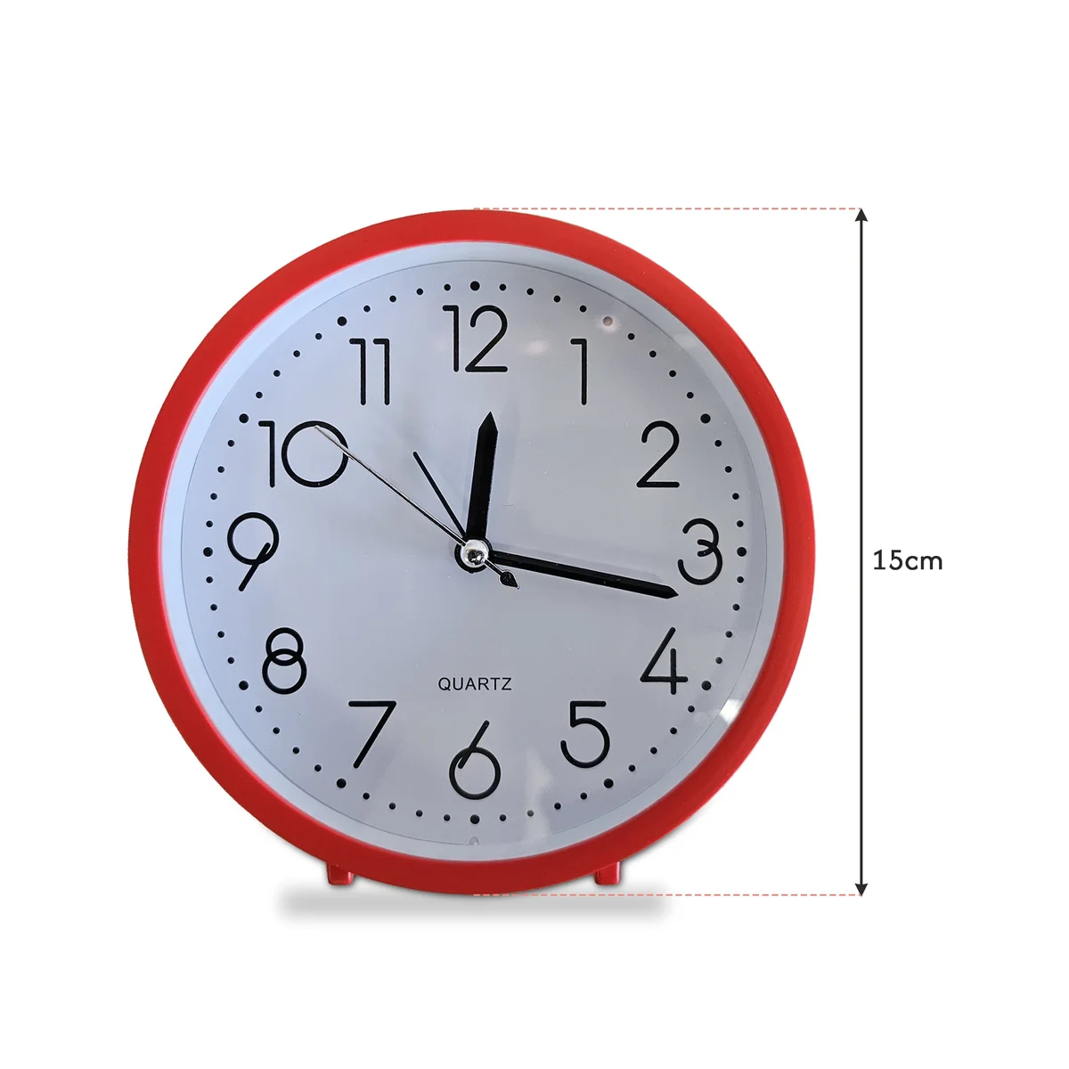 Retro analog battery powered clock with vintage design, white numerals, soft night light, shown mounted on a wall