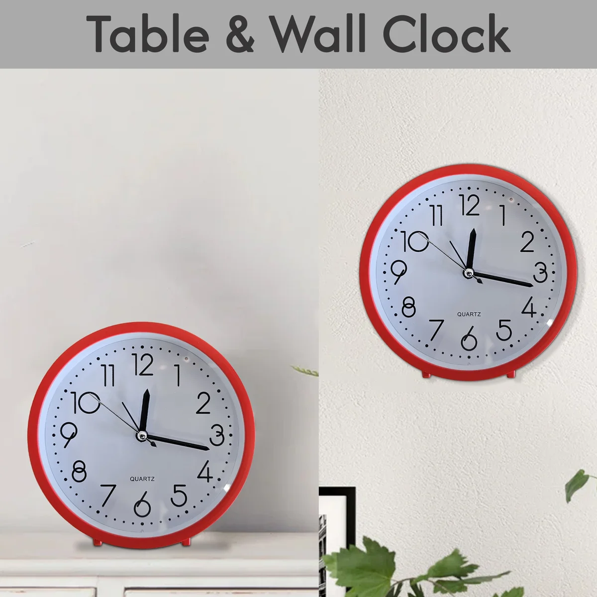 Retro alarm clock with white numerals, black frame, soft night light, shown mounted on a white wall