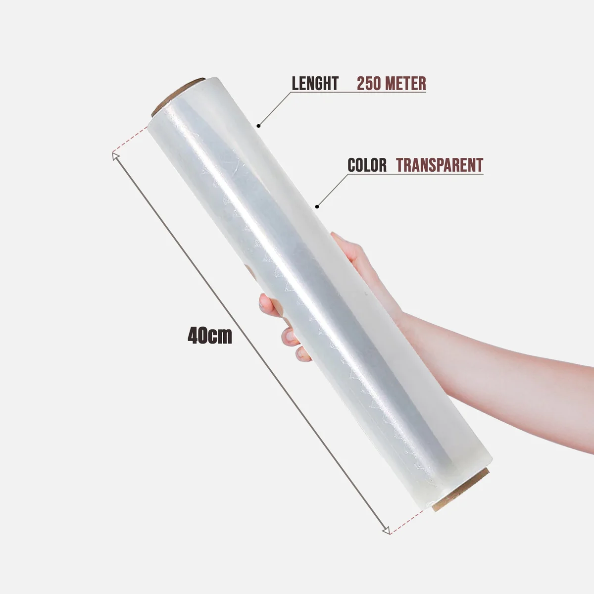 Roll of transparent waterproof stretch film for heavy-duty pallet wrapping with strong self-adhesive cling