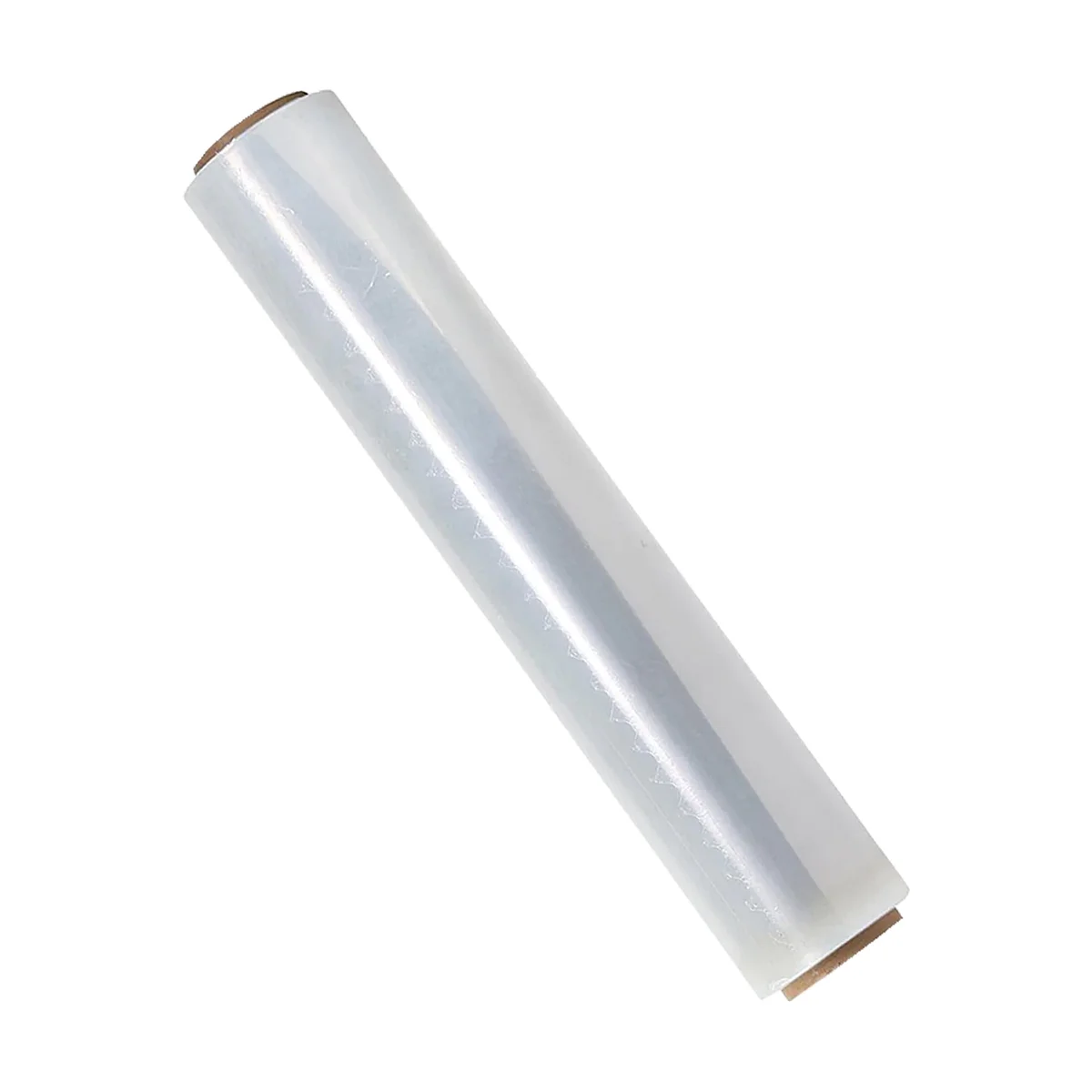 Roll of heavy-duty transparent pallet stretch wrap showing clear, waterproof plastic film for secure packaging and shipping