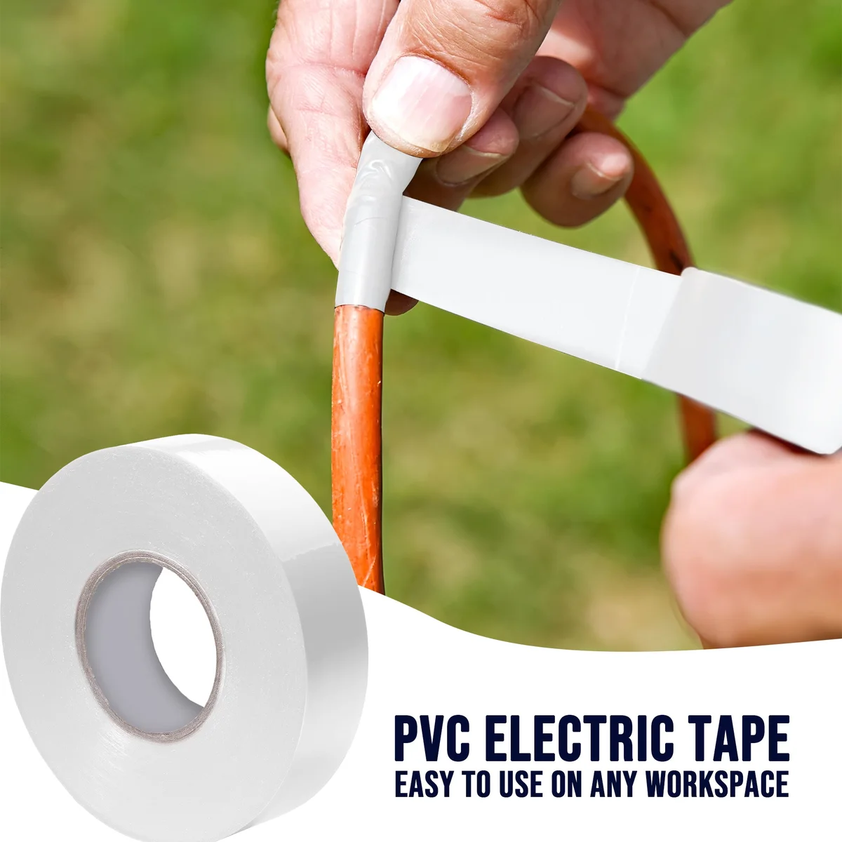 Ten rolls of red, white, and blue PVC electrical insulating tape stacked, showing vibrant colours and 17mm width.