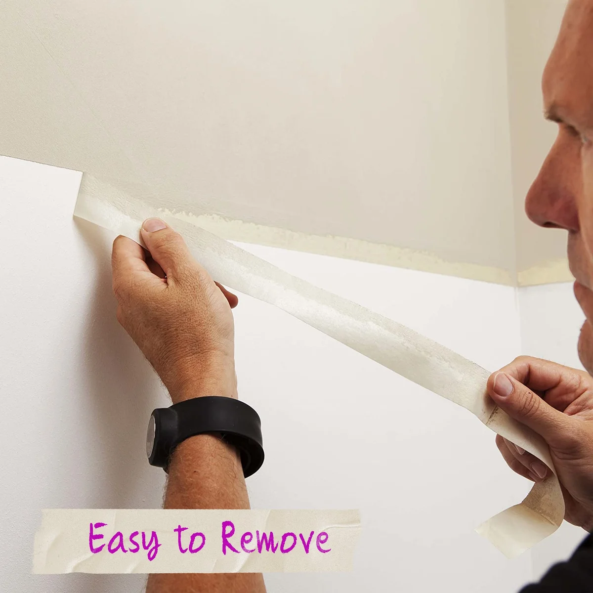 Roll of self adhesive masking tape made of crepe paper, 4.8 cm wide, easy tear, no residue, 45m length