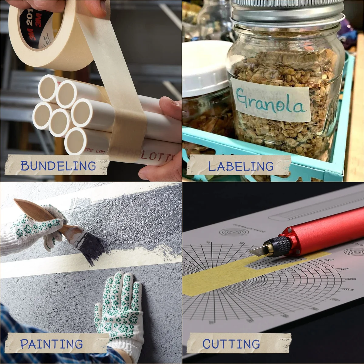 Roll of crepe paper masking tape painter’s tool, 4.8cm wide, easy tear, no residue, 45m length for clean lines
