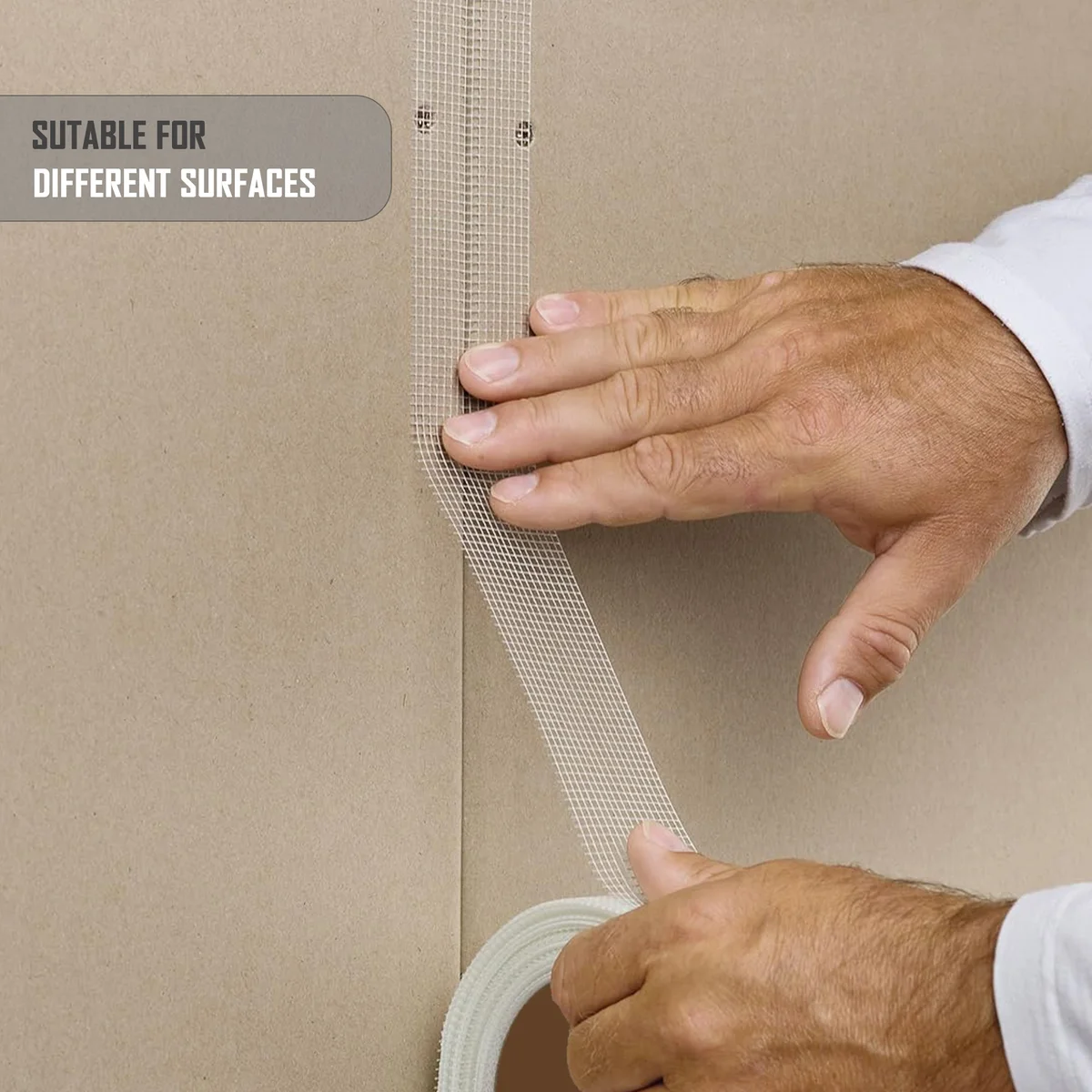 Roll of professional self adhesive drywall tape made from fiberglass mesh, 50mm wide and 45m long