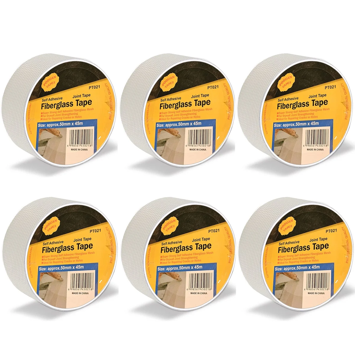 Roll of 50mm wide moisture resistant mesh tape made of self-adhesive fiberglass for drywall joint repair