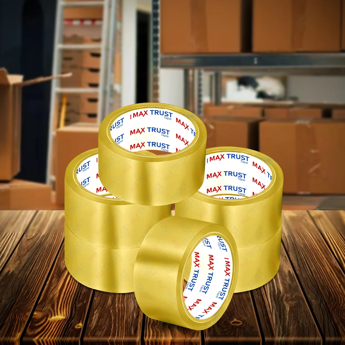 Heavy‑duty clear packing tape roll on white background.