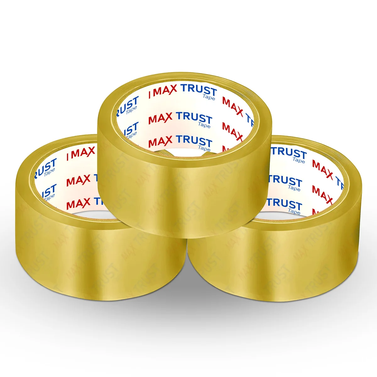 Roll of clear packing tape with heavy‑duty self‑adhesive label, BOPP material, ready to cut