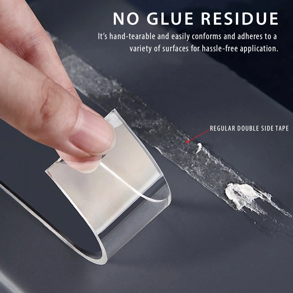 Rolls of heavy duty double-sided clear automotive grade tape with transparent acrylic foam core on white background