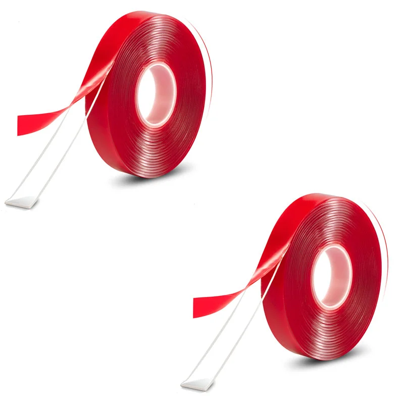 Two rolls of heavy duty transparent acrylic foam tape with clear adhesive for strong, weatherproof mounting applications