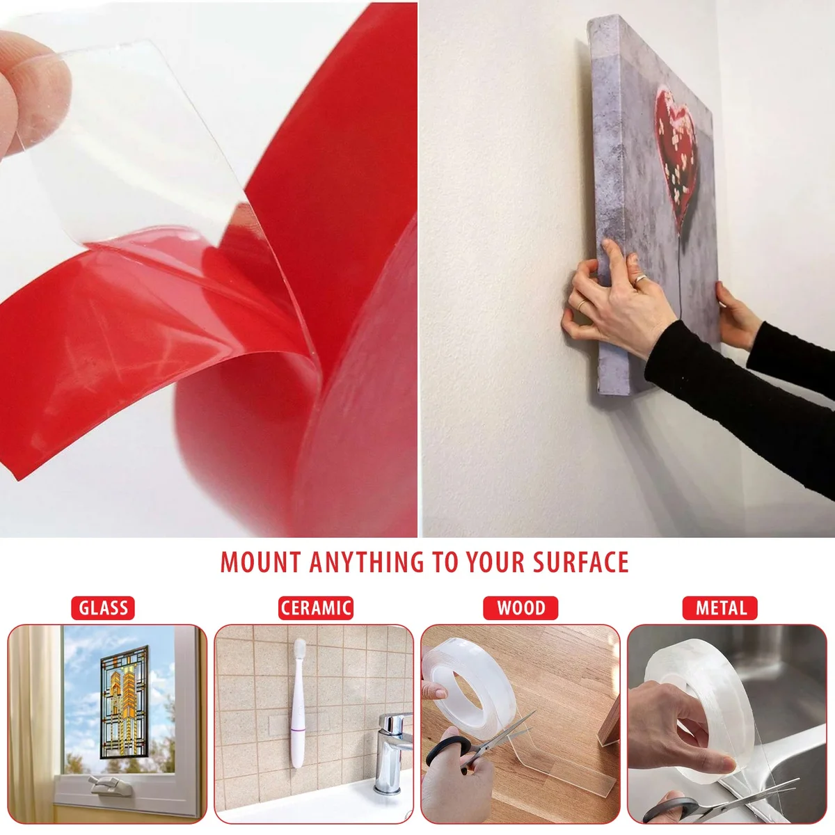 Two rolls of transparent heavy duty mounting tape with acrylic foam core on a white background
