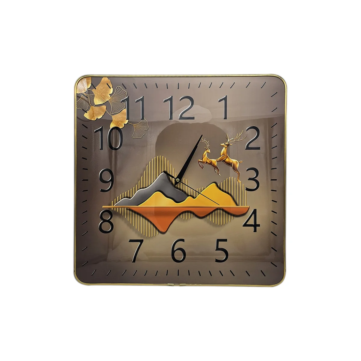 Square decorative wall clock with vintage scenery crystal porcelain design and large clear analog numbers on white face