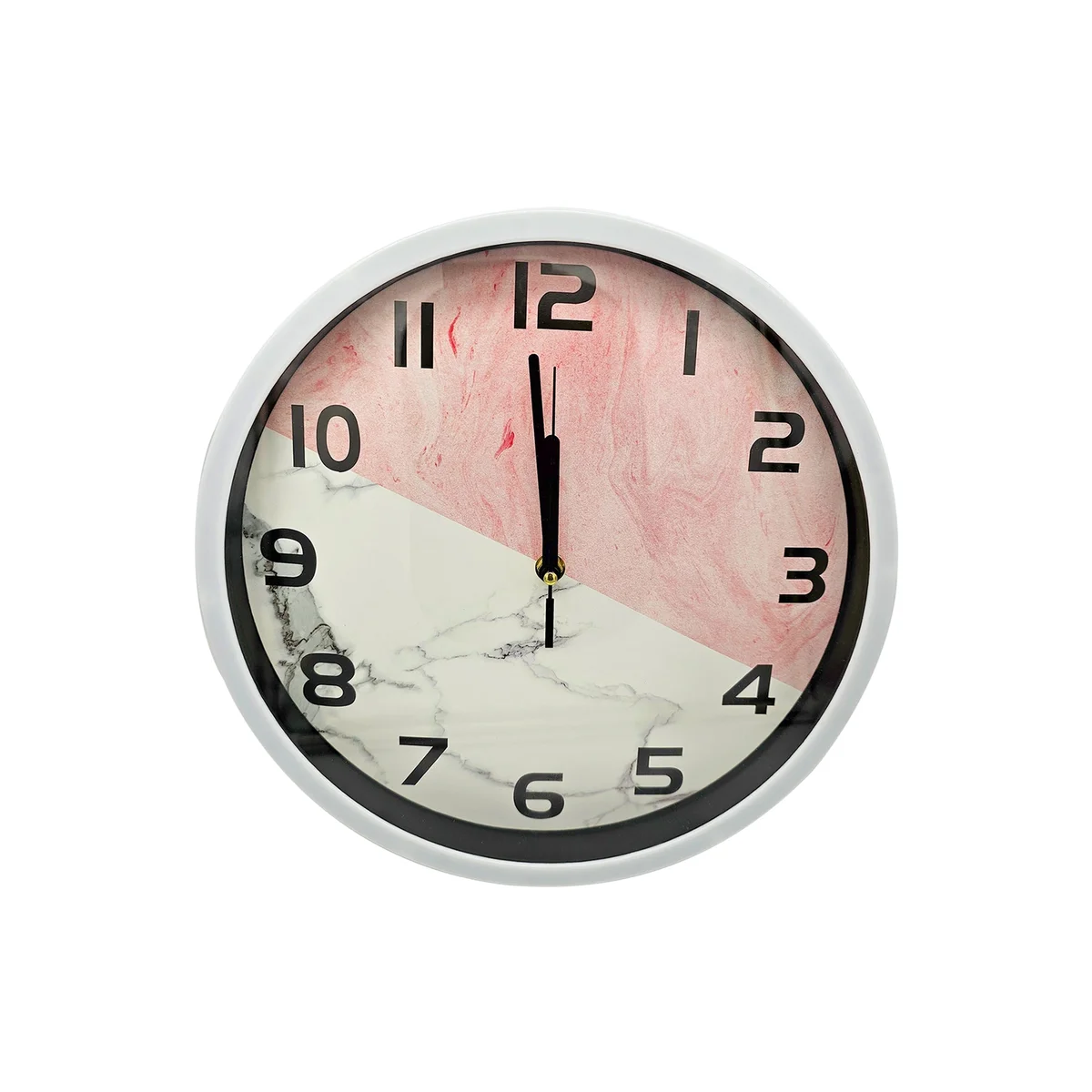Round vintage design clock with modern quartz analog display, metal frame, and black hands on white face, 20 cm diameter