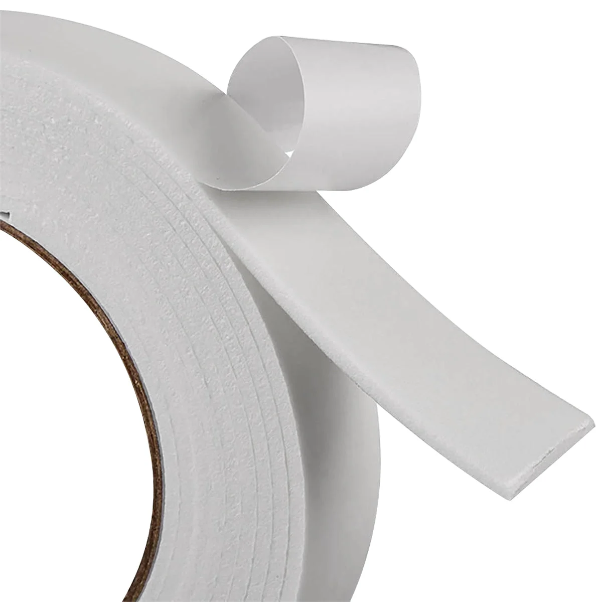 Six white rolls of heavy duty double sided tape made from EVA foam, stacked with visible thickness and smooth edges