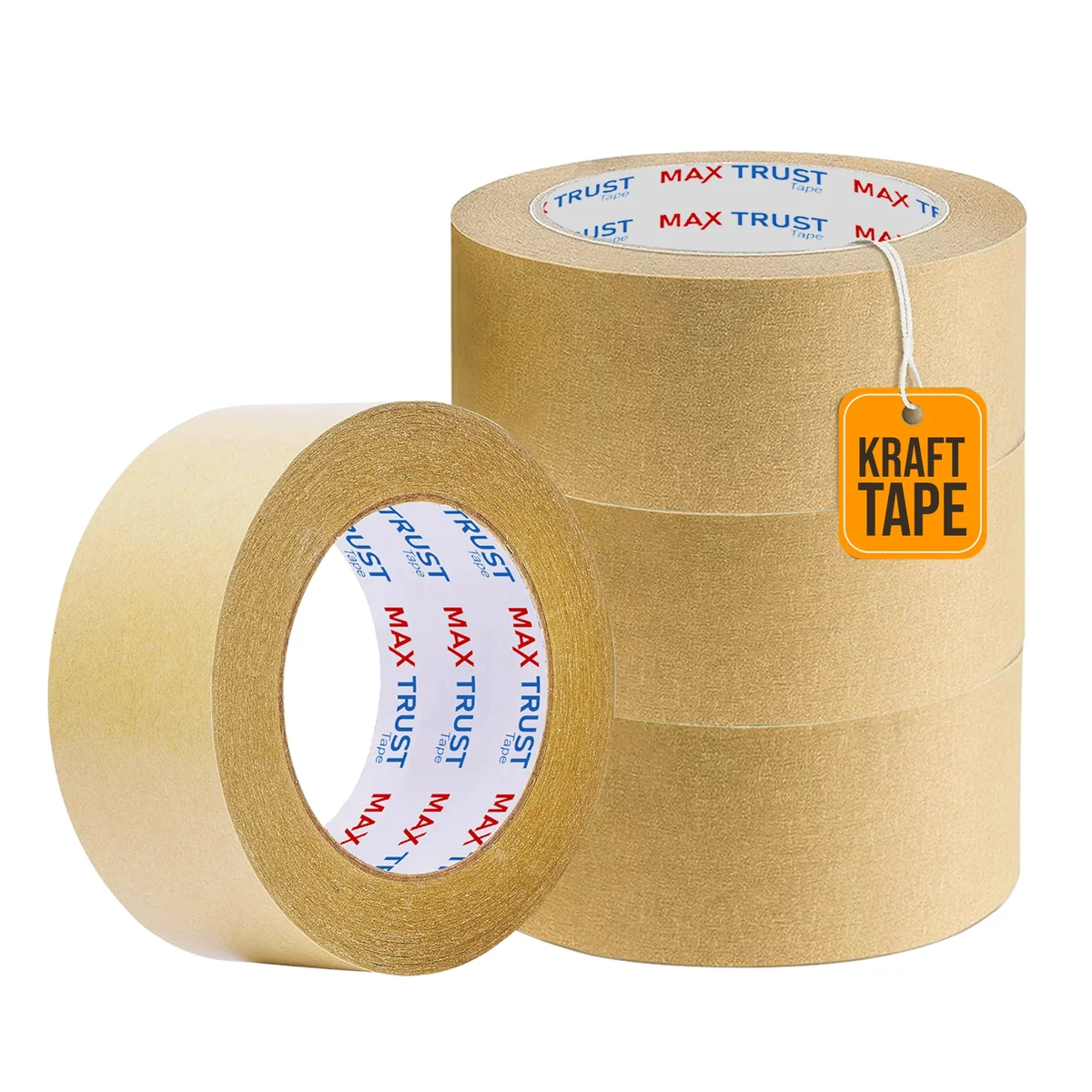 Roll of brown kraft paper packing tape with smooth surface, 50m long and 4.8cm wide, self-adhesive and eco-friendly